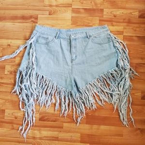 Fun Festival Fringed Plussize Denim Shorts